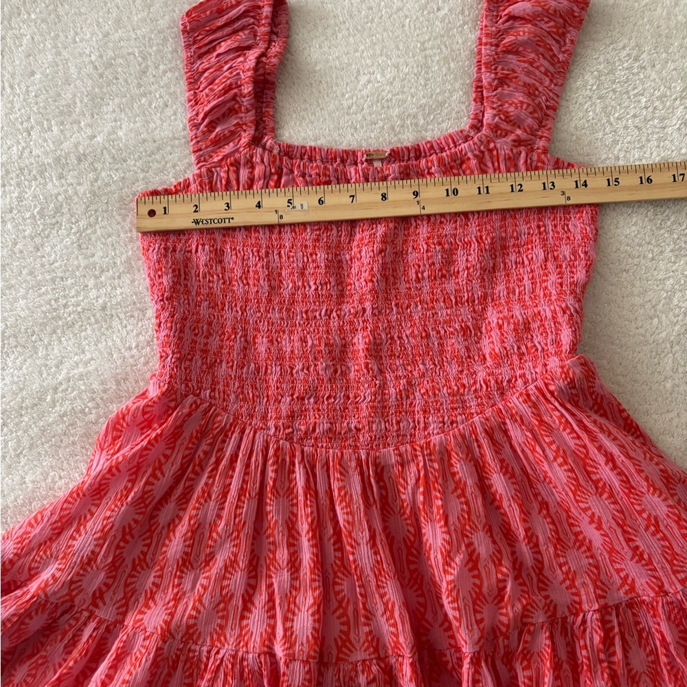 Free People Sweet Annie Orange Pink Smocked Mini Dress Size XS - Picture 4 of 11